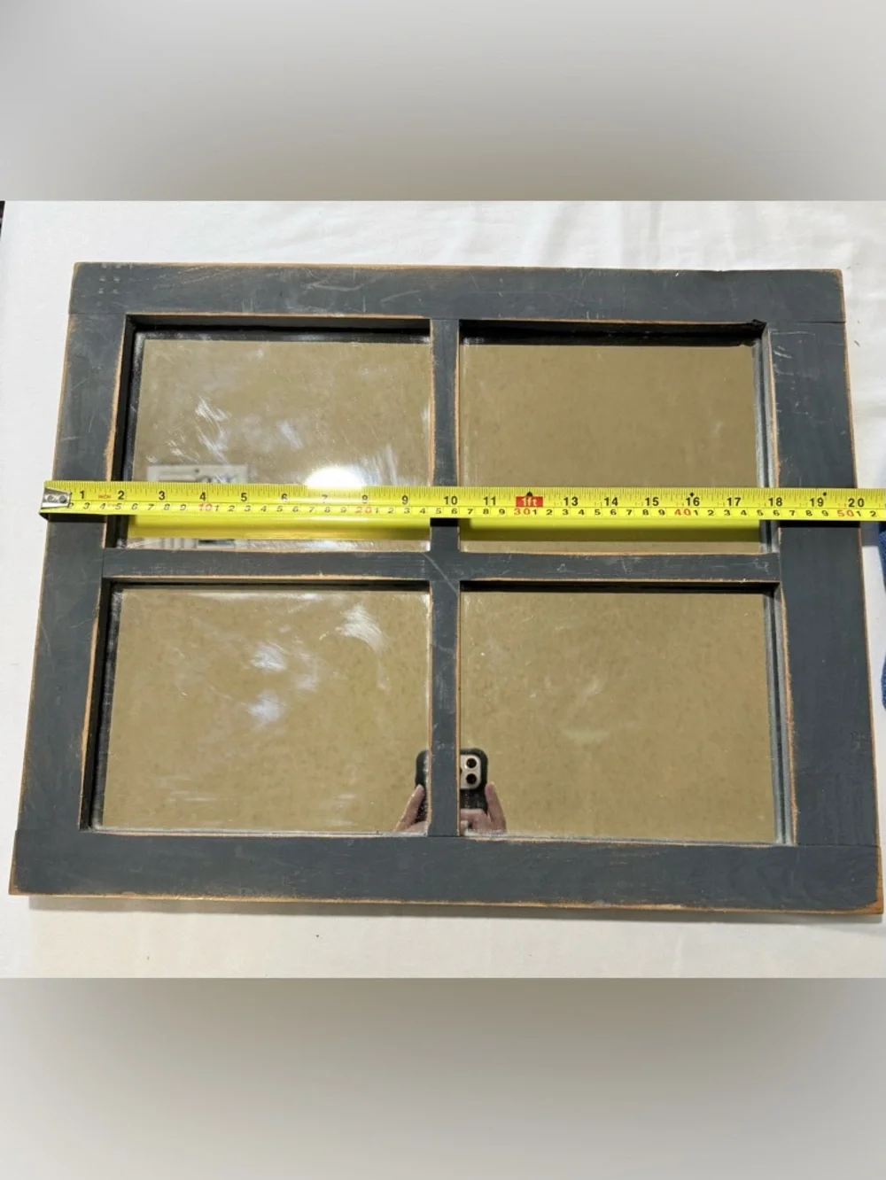 VTG Rustic Farmhouse Windowpane Mirror Distressed Dark Gray Wood Frame 20”x 16”